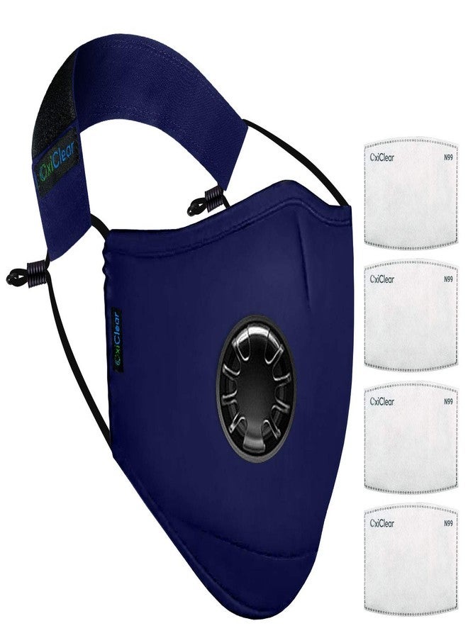 OxiClear قناع وجه أوكسي كلير N99 المضاد للتلوث، قابل لإعادة الاستخدام، مزود بـ 4 فلاتر من الكربون النشط وعصابة رأس قابلة للفصل، معتمد من منظمة البحث والتطوير الدفاعية (DRDO) (أزرق ملكي)، للجنسين، مزود بصمام، عبوة من قناع واحد مع 4 فلاتر - Image 1